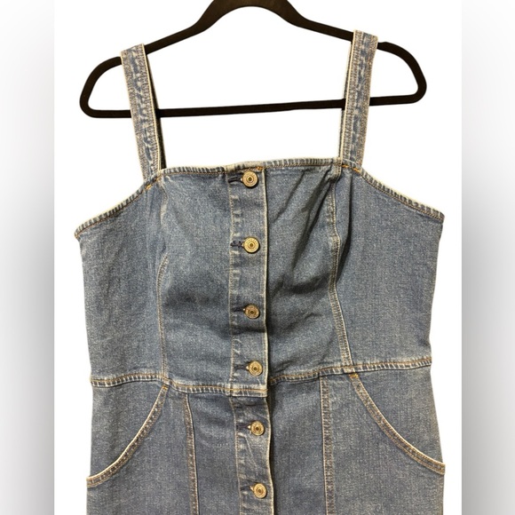 Abercrombie & Fitch Denim Jumper Dress Button Front Short Adjustable Strip XL - Picture 7 of 7
